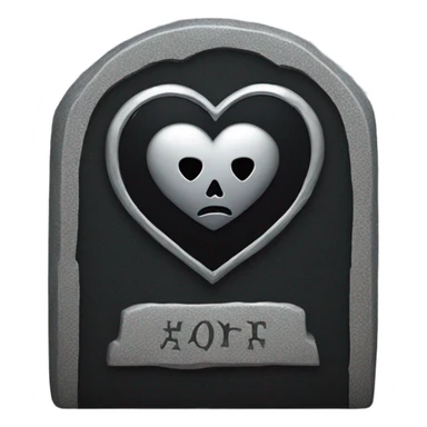 a black tombstone with the inscriptions in silver RIP and a silver heart sticker