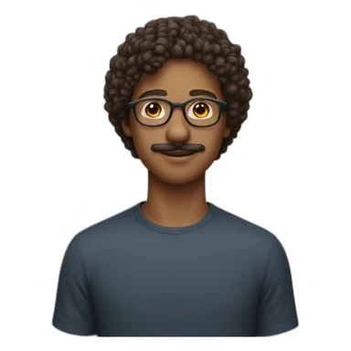 young man with rounded mustache and oval glasses and curly hair sticker