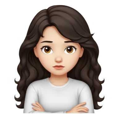 girl dark long wavy hair crossing her arms with slight pout sticker