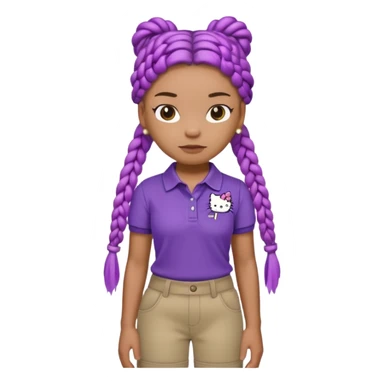 hello kitty wearing purple polo shirt and kyaki pants with long box braids baddie sticker