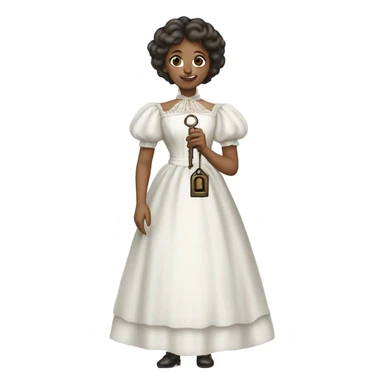 galora login holding a big key in white victorian dress, full body sticker