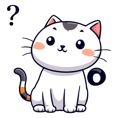 contemplative cat looking up with question marks sticker