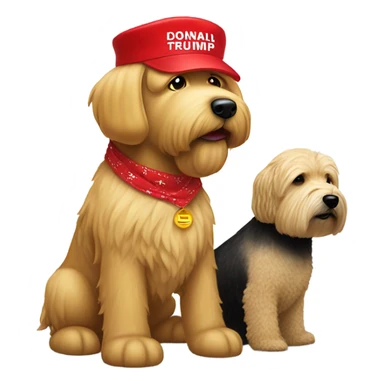 Real President Donald trump with a wheaten terrier wearing a red bandana sticker