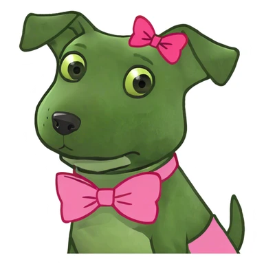 dog with a pink bow with a pick dress sticker