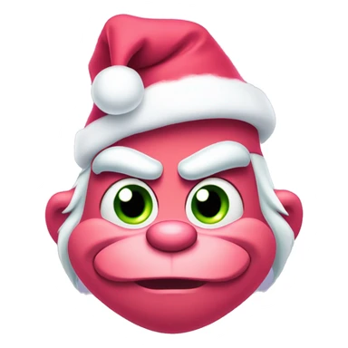 grinch face with a smirk wearing a light pink santa hat sticker