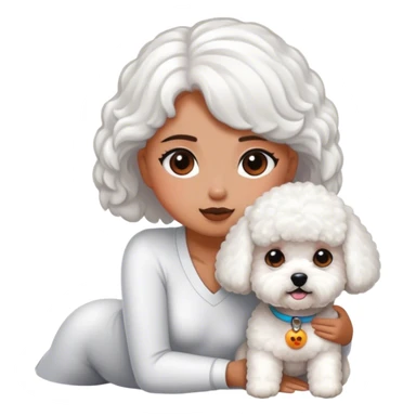Bichon frise next to a tanned girl sticker