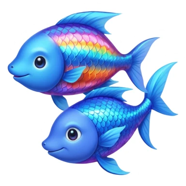 Make a pair of hugging or cuddling best friends: a rainbow fish glow with a magical aura and a vivid blue fox sticker