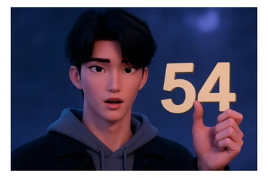 Make the character hold the number 54 in their left hand, keeping the original style and pose. Only add the number 54, do not change anything else. sticker