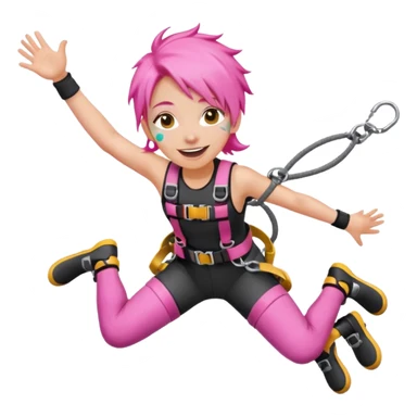 bungee jumping face with earrings and pink hair flying away bungee jump sticker