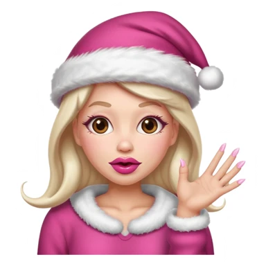 Sassy, cunty, girly Santa emoji with big lips, long nails, pink sweater, and a pink santa hat. sticker