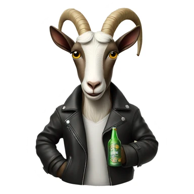 Goat in leather jacket with a beer smoking a cigarette sticker