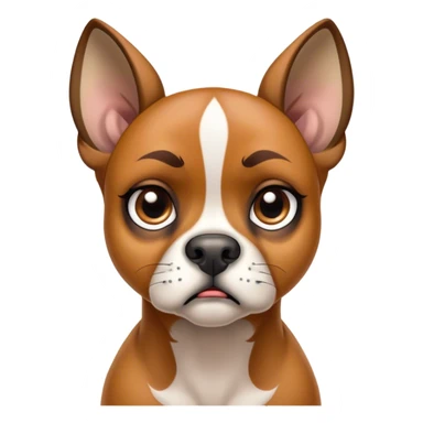 Cinematic Meme-Worthy Grumpy Fawn Boxer Portrait Emoji, Head held high but eyes filled with dramatic disappointment, smooth fawn fur with a furrowed brow forming an unmistakable scowl, floppy ears slightly angled back in disapproval, piercing brown eyes glaring with pure exasperation, Simplified yet hilariously over-exaggerated features, highly detailed, glowing with an aura of supreme annoyance, high shine, exhausted yet judgmental, stylized with an almost regal pettiness, bright but brooding, soft glowing outline, capturing the essence of a guardian that has seen it all and is thoroughly unimpressed, so meme-worthy it feels like it could instantly become the next viral sensation of grumpiness! sticker