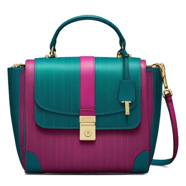 Realistic isolated magenta and dark teal blue pinstripe Michael Kors satchel handbag purse.  sticker