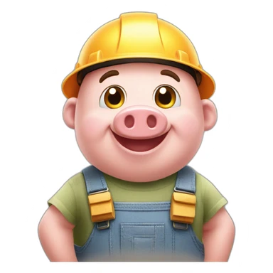 happy little pig from the three little pig story dressed as builder ready to build his home from bricks and cement sticker