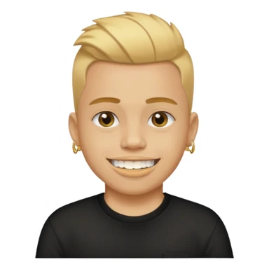 lightskinned person with a taper fade haircut and golden teeth wearing a black tshirt with a white background sticker