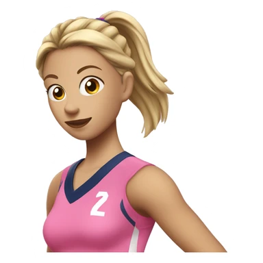 dirty blonde haired girl with ponytail, teen girl, playing volleyball with a pink uniform sticker
