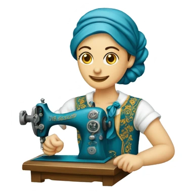 Senhora costureira com máquina de costura antiga azul turquesa  sticker