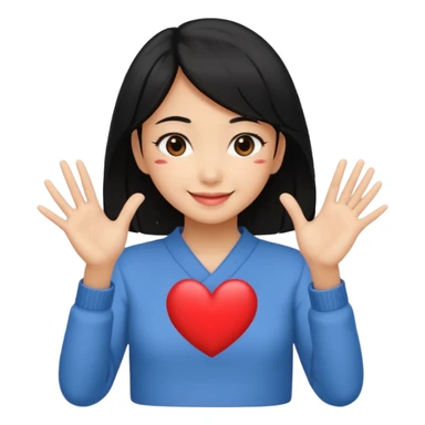 Smiling girl doing the Japanese  heart sticker