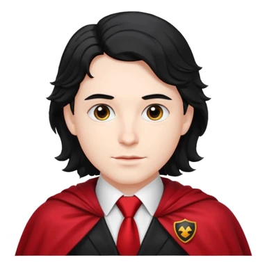 Wavy black hair, red tie, red-and-black cape. Classic vampire look with a formal twist. sticker