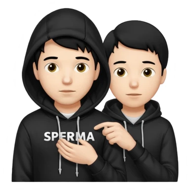 chce by to byla taka emotka 🙍‍♂️
chlopaka z czarnymi losami i czarna bluza z biaty.m
napisem "sperma" na srdoku i zeby od boku byla czyjas INNA reka od boku ciagnaca za sznurek od
kaptura od bluzy tej pierwszej osobyl sticker