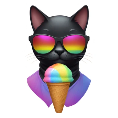 Black cat wearing sunglasses eating rainbow ice cream  sticker