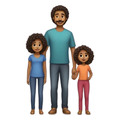 indian family mom and daughter curly hair and dad and son straight hair sticker
