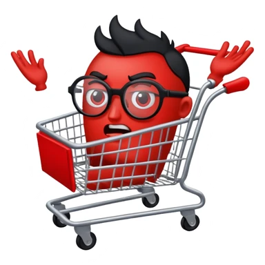A cartoony cart with black limbs and a face with glasses on that is mad sticker
