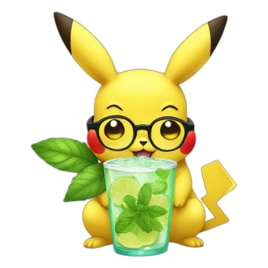 sick pikachu with glasses drinking mojito sticker