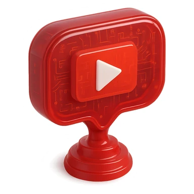 red speech bubble with a red YouTube play button, like a trophy, glossy circuit style sticker