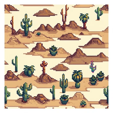 desert tile set with sand dunes, cacti, rocky formations, oasis with palm trees, desert shrubs, and ancient ruins sticker