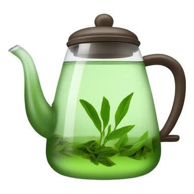 Glass tea kettle with green tea sticker