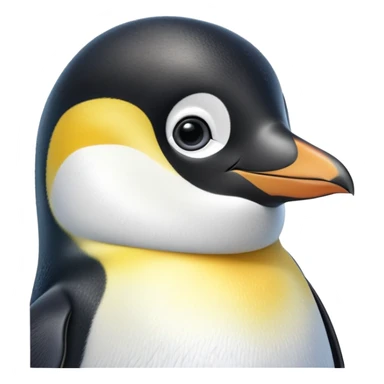 cinematic-cute-emperor-penguin-portrait-emoji,-head-tilted-playfully-and-inquisitively,-with-glossy,-pristine-plumage-accented-by-a-bright-beak-and-round,-sparkling-eyes-filled-with-curiosity,-simplified-yet-irresistibly-adorable-features zoomed into the face sticker