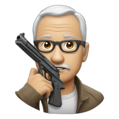 Un mec chauve à lunettes avec un Gun sticker