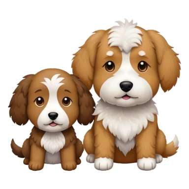 2 dogs: one light brown  doodle, one doodle all black with white eyebrows some white markings, no brown coloring. Both same size. sticker