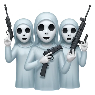 Fantasmas con un fusil moderno y haciendo haciendo en en forma de ✌️ con los dedos sticker