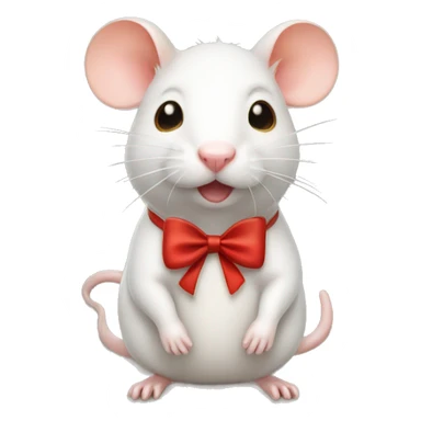 White and caramel Rat with a red bow around neck on side sticker