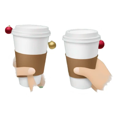 two hands holding paper coffee cups on a photo of a Christmas tree sticker