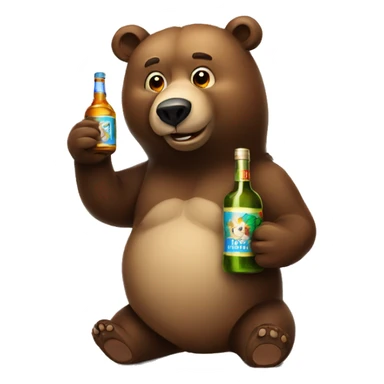 Russian bear with a bottle of alcohol in his hand sticker