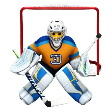 Hockey goalie with number 30 on his jersey sticker