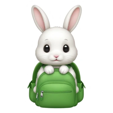baby white rabbit wear green backpack sticker