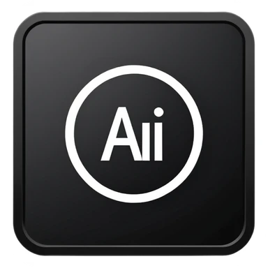 Minimalistic flat vector icon, iOS style, thin black contour on white background. Adobe Illustrator logo "Ai" inside a simple square, clean and modern, no text outside the logo, no shadows. Optionally placed on a minimal computer monitor outline sticker