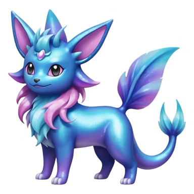 Magical pastel iridescent scaley blue-cyan-indigo-purple-violet-pink-gradients nebula shiny glittery Suicune-Vaporeon-Primarina-Amaura-Pokémon-Fakémon-fusion, full body sticker