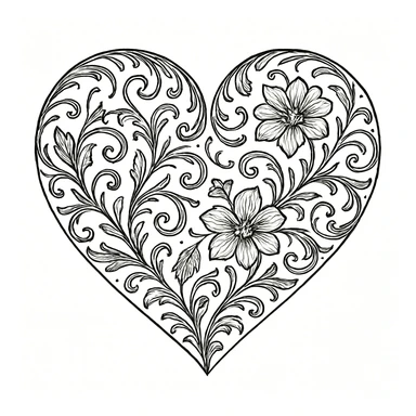 heart with a floral filigree, detailed sticker