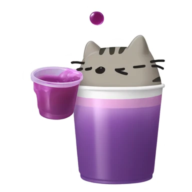 Pusheen drinking purple syrup from styfoam double cup sticker