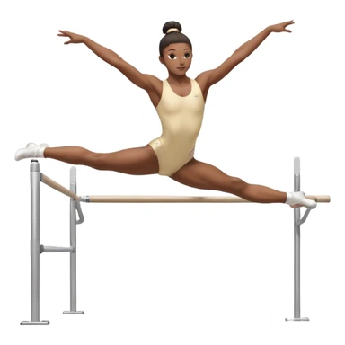 Professional gymnast performing a dynamic routine on parallel bars, captured mid-air in an elegant flip. The background features a well-lit gymnastics arena with a cheering audience. The athlete's posture and expression convey strength, control, and perfect coordination. sticker