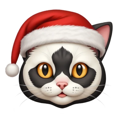 white and black cat face wearing a santa hat sticker