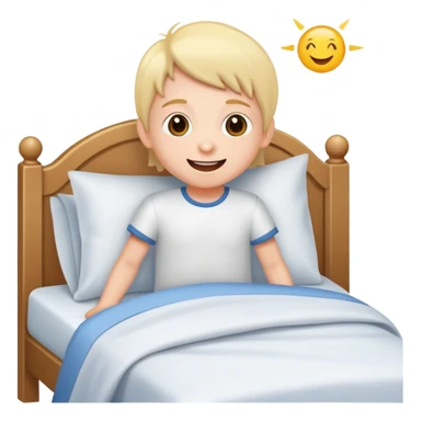 a child happily getting out of bed in the morning, bright and friendly sticker