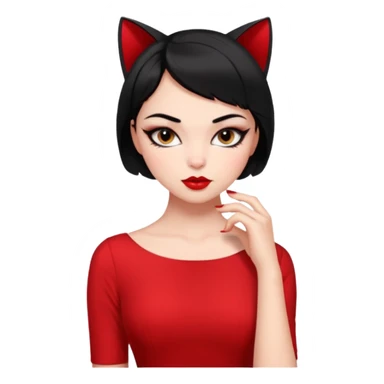 Chica Otaku con delineado gatita con vestido rojo y pelo corto negro súper sexy sticker