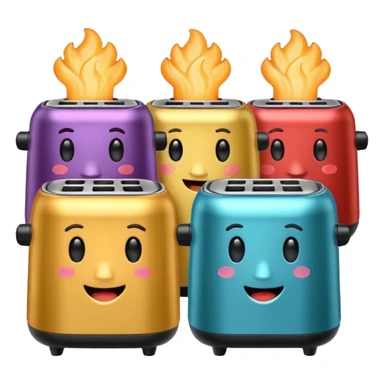 A whole set of air fryers with faces possing like different emojis sticker