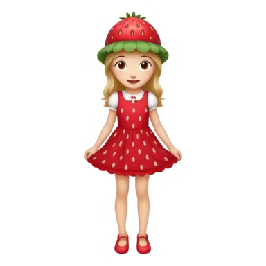 Strawberry shortcake human girl full body and legs with a strawberry hat on her hair and dress without a cake sticker